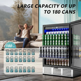 SIMZLIFE 24Inch Beverage Refrigerator 180 Can Beverage Cooler Under Counter Beer Fridge with Glass Door For Kitchen Bar Office