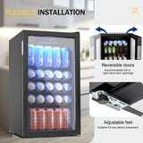 SIMZLIFE Beverage Refrigerator and Cooler, 125 Can Mini fridge with Glass Door for Home/Bar/Office, Black