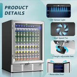SIMZLIFE 24Inch Beverage Refrigerator 180 Can Beverage Cooler Under Counter Beer Fridge with Glass Door For Kitchen Bar Office
