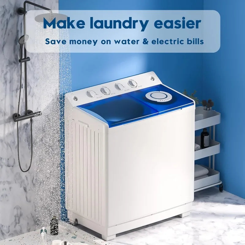 Auertech Portable Washing Machine, 40lbs Twin Tub Washer Mini Compact Laundry Machine with Drain Pump
