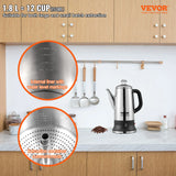VEVOR 12-Cup Electric Percolator Coffee Pot 304 Stainless Steel Coffee Percolator with Keep Warm Function