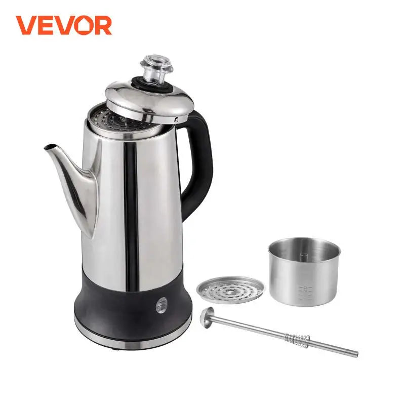 VEVOR 12-Cup Electric Percolator Coffee Pot 304 Stainless Steel Coffee Percolator with Keep Warm Function