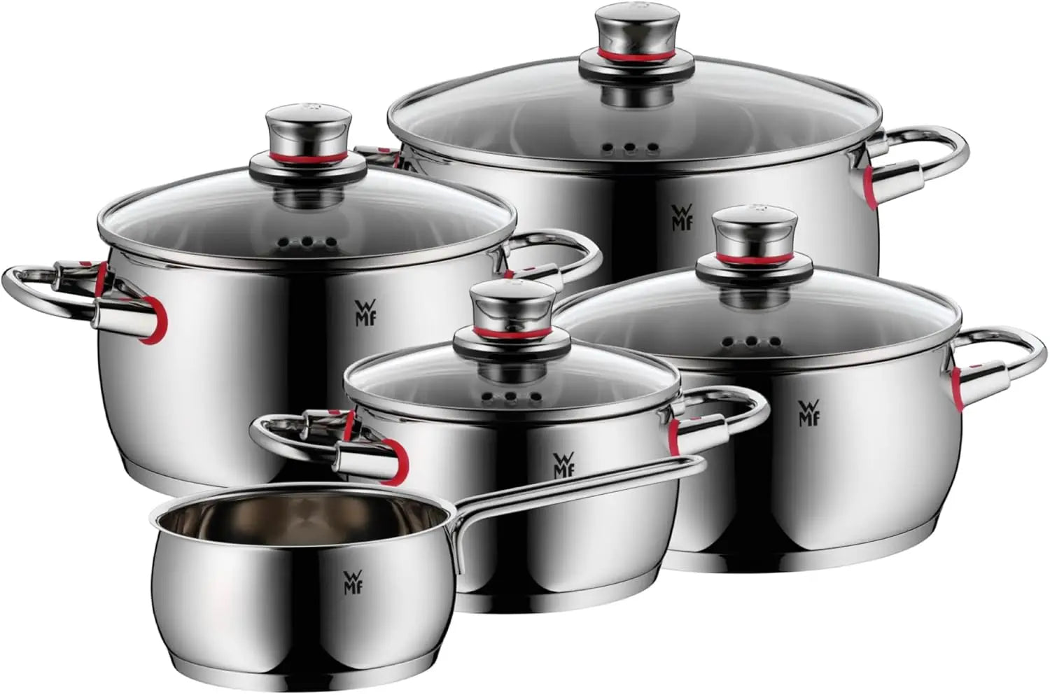 Pot Set 5-Piece Quality One Steam Vent Glass Lid Cromargan® Stainless Steel Polished Suitable for Induction Hobs Dishwasher-