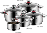 Pot Set 5-Piece Quality One Steam Vent Glass Lid Cromargan® Stainless Steel Polished Suitable for Induction Hobs Dishwasher-