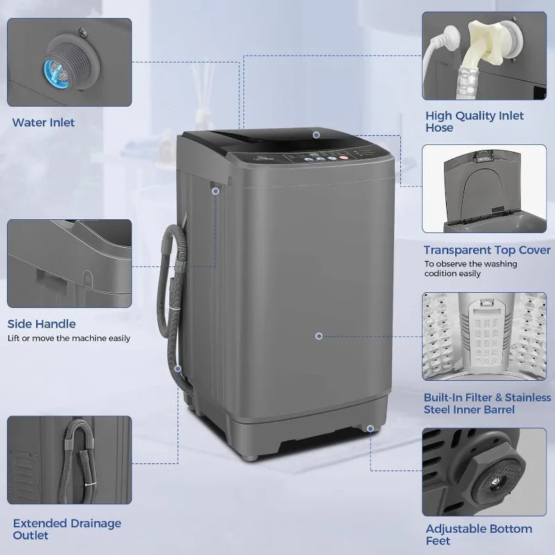 Nictemaw Portable Washing Machine, 20Lbs Capacity Full-Automatic Portable Washer Machine, 2.8Cu.ft Compact Laundry Machine