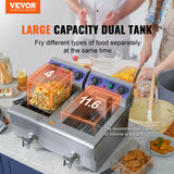 SucceBuy  Electric Deep Fryer w/Dual Removable Tanks 12L 5000W Commercial Countertop  Fryer for Chicken French Fries