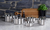 an Francisco 5-Piece Stainless Steel Saucepan Set with Glass Lids Suitable for Induction Cookers All Hob Types (3 Sauce
