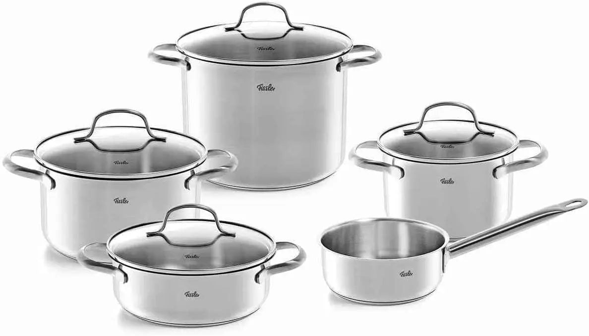 an Francisco 5-Piece Stainless Steel Saucepan Set with Glass Lids Suitable for Induction Cookers All Hob Types (3 Sauce