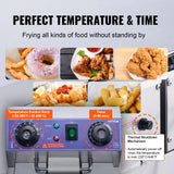 SucceBuy  Electric Deep Fryer w/Dual Removable Tanks 12L 5000W Commercial Countertop  Fryer for Chicken French Fries