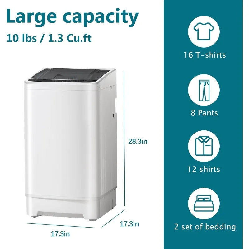 Full Automatic Washing Machine, 1.3 Cu. Ft. Portable Washer and Spinner Combo with 8 programs, 10Lbs Laundry Machine